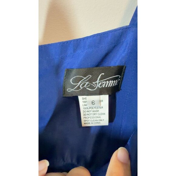 La Femme Royal Blue Formal Evening Gown Dress Size 6 Spaghetti Strap V-Neck - Picture 3 of 8
